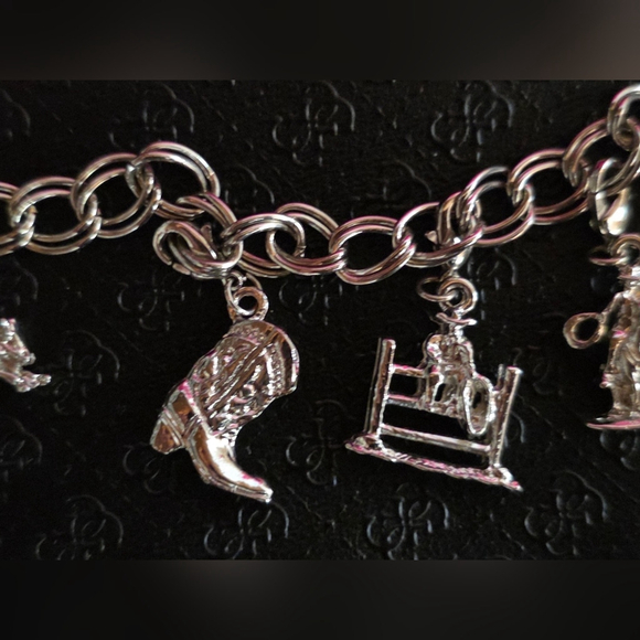 Vintage Silver Western Charm Bracelet Cowboy Boot Rodeo - Picture 8 of 9